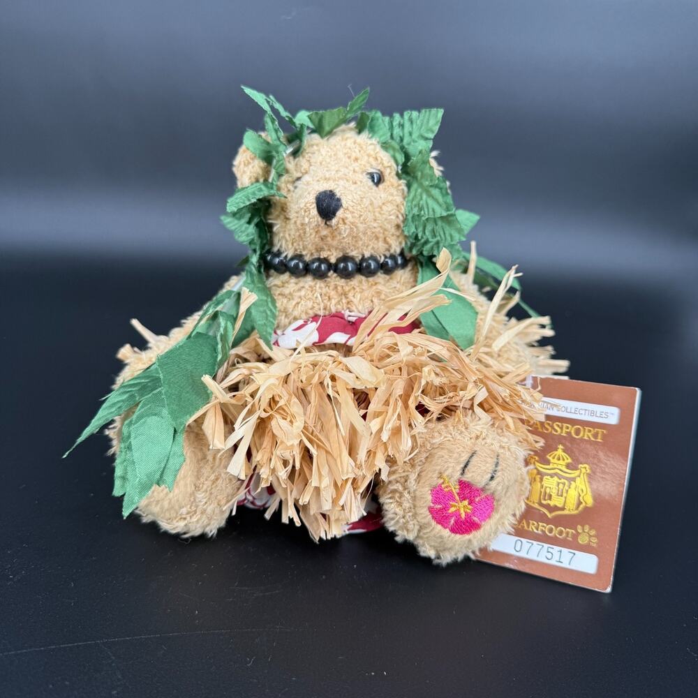 Hawaiian Collectibles Bearfoot MALIA Plush Kahiko Hula Bear w/ Passport Tag